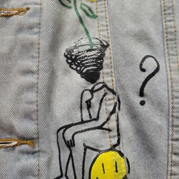 BROOKLYN CLOTH SIZE S BLUE DENIM JEAN JACKET GRAFFITI NEW YORK ALIEN ROSE - Picture 6 of 16